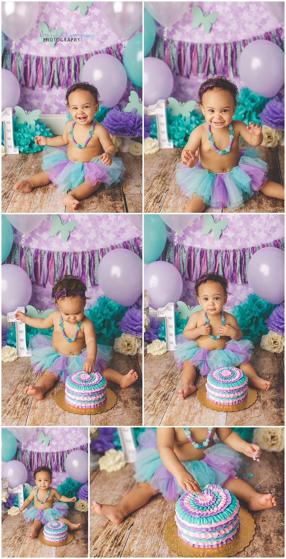 purple and teal butterfly cake smash theme for a baby girl in a plano,tx studio